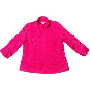 Laura Ashley Jacket Womens Sz Large Pink Vertical Ruching Pockets Full Zip Lined